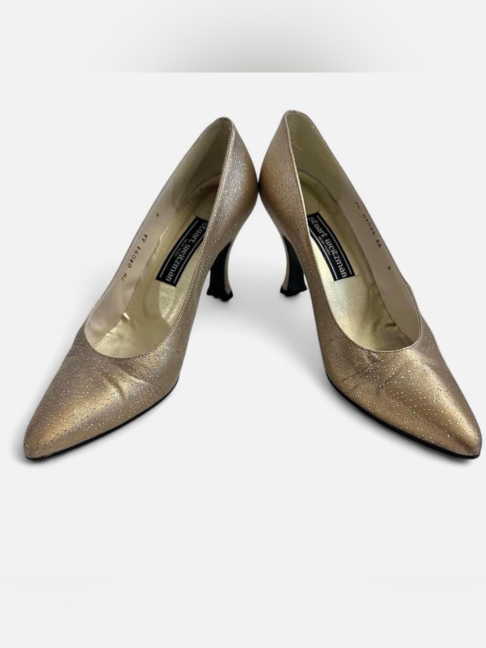 Stuart Weitzman narrow width 8.5 heels Gold Glitter Pointed Pumps Heels VTG 90s